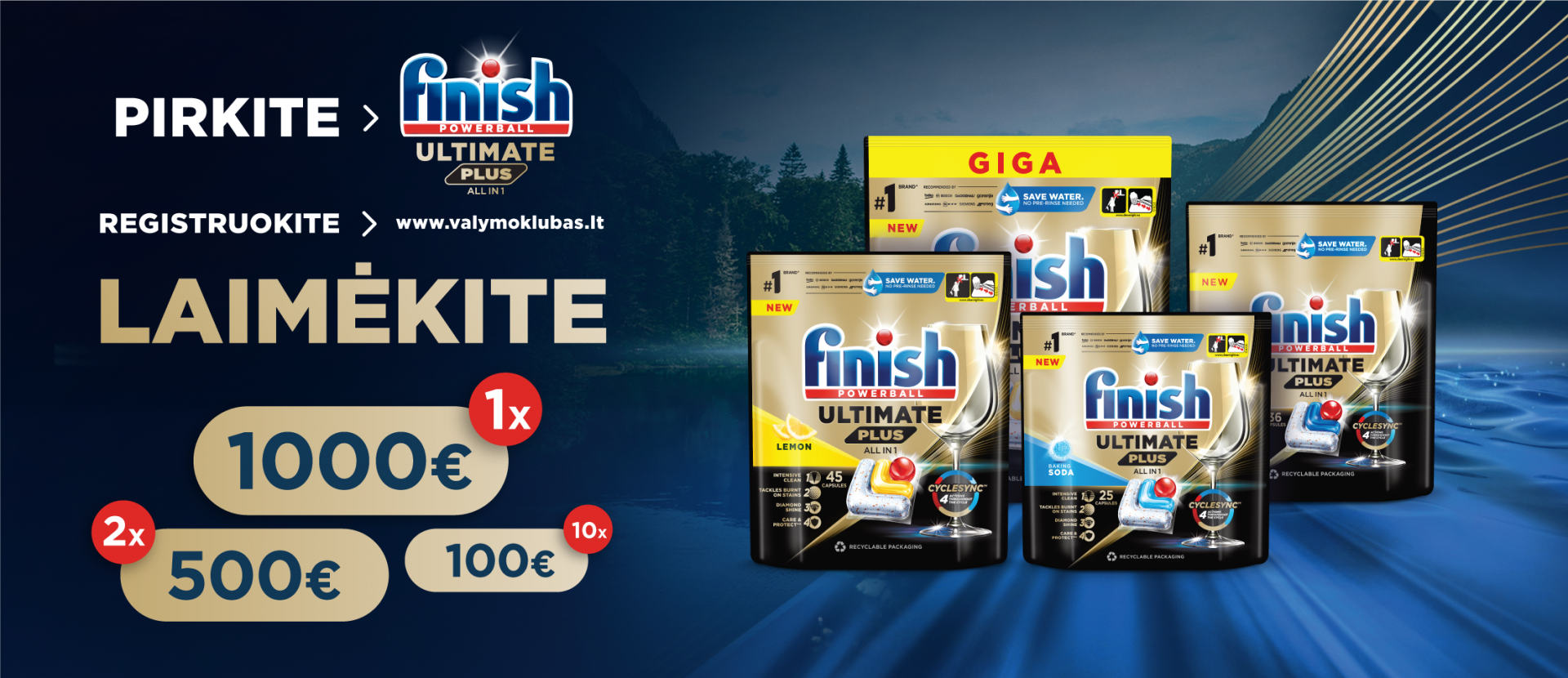 Pirkite „Finish Powerball Ultimate Plus all in 1“ gaminius ir laimėkite