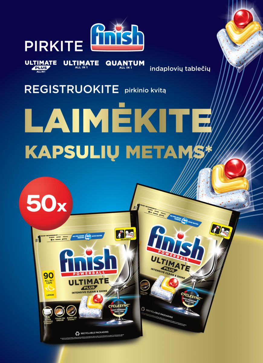 Pirkite „Finish“ kapsules ir laimėkite